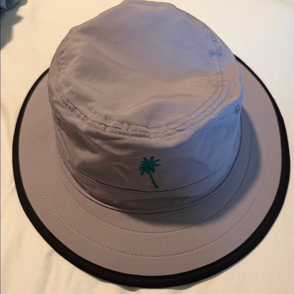 Palm Embroidered Light Gray Bucket Hat with Black Brim
